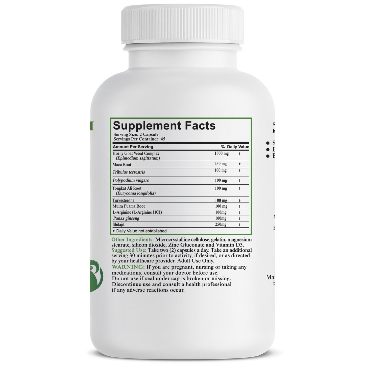 OPTIMAL NUTRITION MAXIMUM STRENGTH HORNY GOAT WEED WITH MACA ROOT & TONGKAT ALI FOR MEN & WOMEN - 90 CAPSULES / 1000MG
