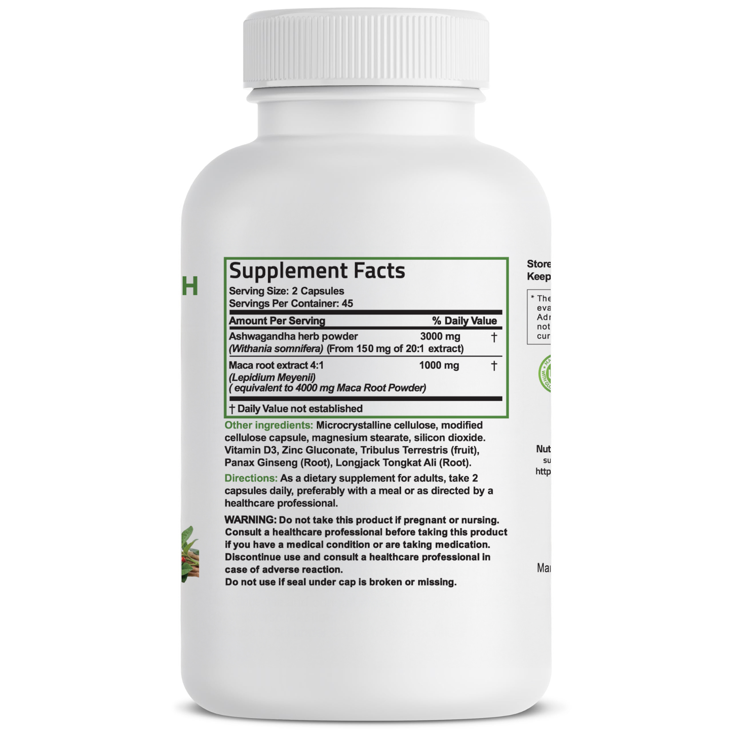 OPTIMAL NUTRITION MAXIMUM STRENGTH ASHWAGANDHA WITH MACA ROOT Stress & Mood Support with BioPerine - Non GMO Formula, 90 Vegetarian Capsules