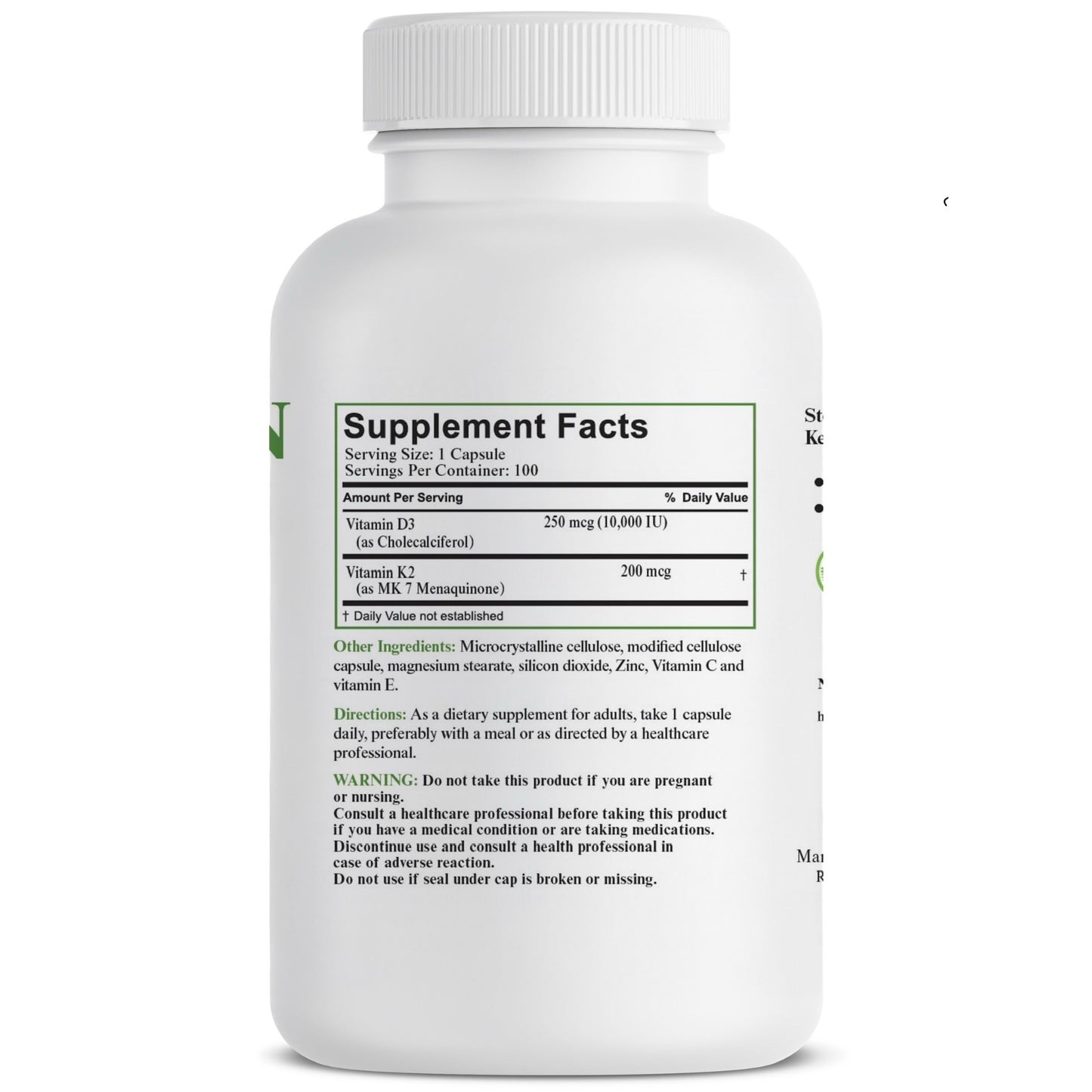 OPTIMAL NUTRITION VITAMIN K2 + D3 SUPPLEMENT - 100 CAPSULES WITH VITAMIN D3 ( 10,000 IU ) & VITAMIN K2 ( 200 MCG )