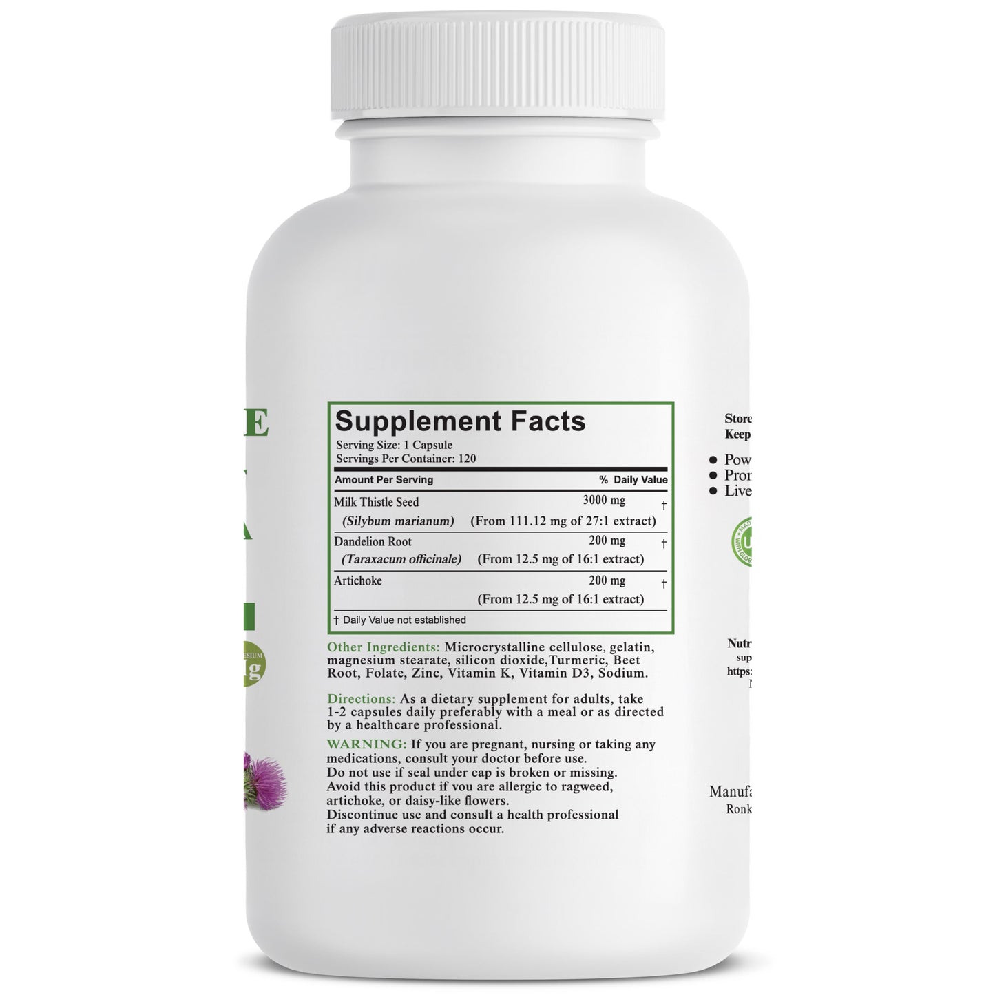OPTIMAL NUTRITION MILK THISTLE WITH DANDELION ROOT & ARTICHOKE TUDCA - 120 Capsules