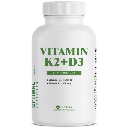 OPTIMAL NUTRITION VITAMIN K2 + D3 SUPPLEMENT - 100 CAPSULES WITH VITAMIN D3 ( 10,000 IU ) & VITAMIN K2 ( 200 MCG )